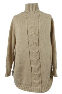 Dámský béžový vzoroaný dlouhý svetr s rolákem 