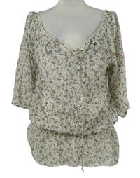 Dámska smotanová kvietkovana šifónová blúzka C&A