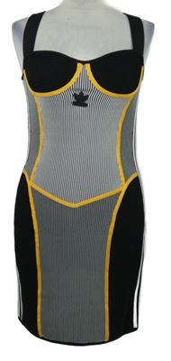 Dámské černo-bílo-žluté žebrované pletené šaty Adidas 