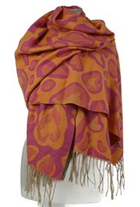 Dámska oranžovo-ružová vzorovaná šál s strapcemi