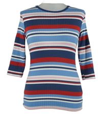 Dámské modro-červeno-růžové pruhované žebrované triko C&A