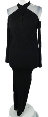 Nové - Dámske čierne úpletové dlhé šaty s volnými rameny Reiss