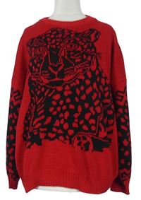 Dámsky červený sveter s leopardom