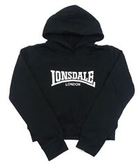 Čierna crop mikina s logom a kapucňou Lonsdale