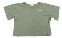 Khaki crop tričko s nápisom H&M