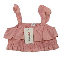 Ružový volánikový crop top