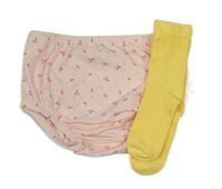 2set- růžové květinové kalhotky+ žluté ponožky
