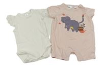 2set- růžový overal s kočkou+ bílé body