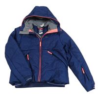 Tmavomodrá šusťáková zimní funkční bunda s logem a kapucí Wedze