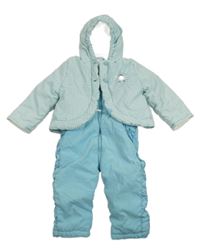 Modro-biela šušťáková zimná kombinéza s ovečkou a kapucňou