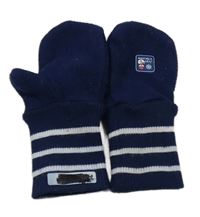 Tmavomodro-pruhované fleecové rukavice s nášivkou Jojo Maman Bébé