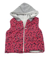 Rubínovo-sivá tepláková zateplená vesta so srdiečkami