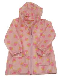 Světlerůžová pláštěnka s jahůdkami a kapucí 