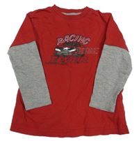 Červeno-sivé tričko s autom Lupilu