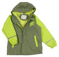 Kaki-neónově zelená nepromokavá jarná bunda s príšerkou a kapucňou Kiki&Koko