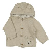 Světlebéžový podšitý propínací svetr s medvídkem a kapucí George