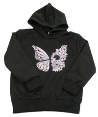 Čierna športová mikina s motýlkom a kapucňou
