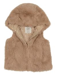 Svetloružová kožušinová zateplená vesta s kapucňou F&F