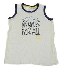 Bielo-tmavomodré tielko s nápisom kids