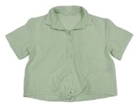 Zeleno-biela kockovaná crop košeľa H&M