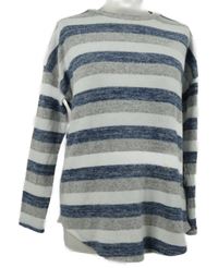 Dámsky bielo-tmavomodro-sivý pruhovaný oversized sveter Apricot