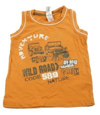 Oranžové tielko s autami a nápismi C&A