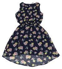 Tmavomodré květované šifonové šaty Y.F.K.