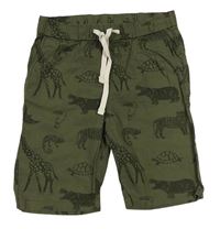 Khaki plátěné kraťasy se zvířátky H&M