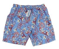 Světlemodro-červené vzorované plážové kraťasy Primark 