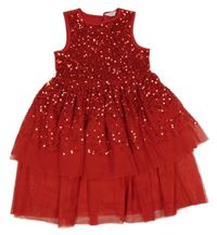 Červené flitrovo/tylové slávnostné šaty zn. Primark