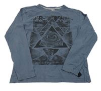 Tmavosivé tričko s růží a potlačou