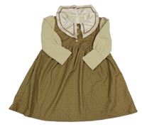 Hnědo-béžové vzorované šaty s límcem 