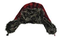 Červeno-černá kostkovaná vlněná beranice s kožešinou Burton