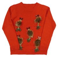 Červený trblietavý sveter so sobmi St. Bernard