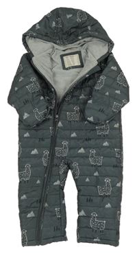 Tmavošedá šusťáková prošívaná zimní kombinéza s lamami a kapucí John Lewis