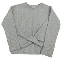 Sivý rebrovaný sveter s překřížením F&F