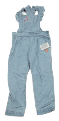 Nové - světlemodré lehké riflové laclové kalhoty s motýlky a kytičkami a volánky Mothercare