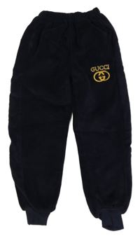Tmavomodré plyšové zateplené nohavice s logem Gucci