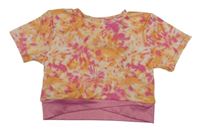 Růžovo-oranžové vzorované sportovní crop tričko Ergeenomixx