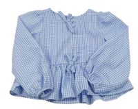 Světlemodro-bílá kostkovaná krepová halenka Shein