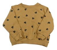 Hnedá oversize mikina so srdiečkami H&M