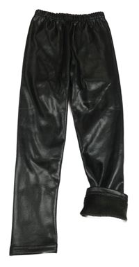 Černé zateplené legíny koženkového vzhledu Shein