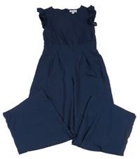 Tmavomodrý kalhotový overal s volánkovými rukávy Manguun