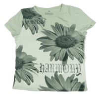 Zelenkavé tričko s kvetmi H&M