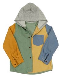 Žlto-zeleno-modrá menšestrová košeľa s kapucňou Shein