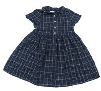 Tmavomodro-biele kockované šaty s golierikom Next