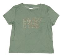 Khaki outdoorové crop tričko s nápisom Decathlon