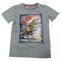 Sivé melírované tričko s dinosaurom Tu