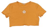Oranžové crop tričko s kvietkami Shein