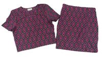 2set - Fialovo-růžovo-zelená vzorovaná sukně + crop tričko Matalan